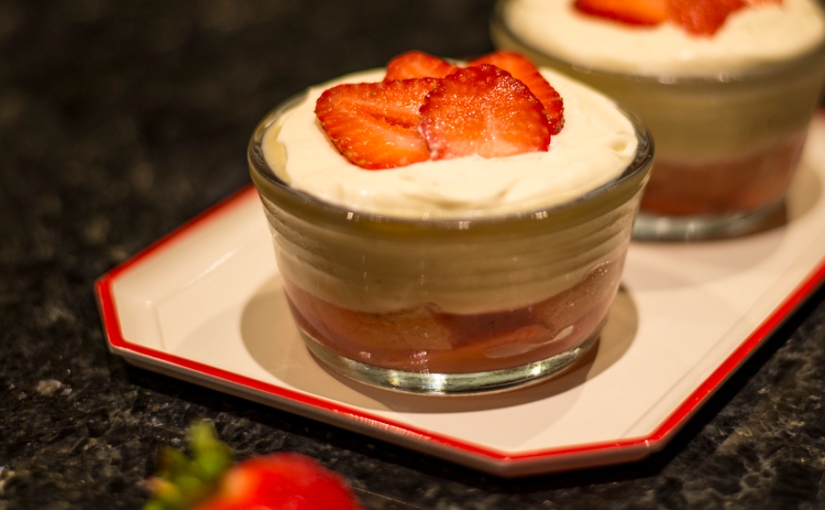 strawberry trifle flavored with tonka beans